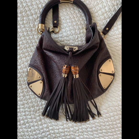 Gucci Indy Bamboo Tassel Hobo Bag smoke, pet  free - Picture 3 of 12